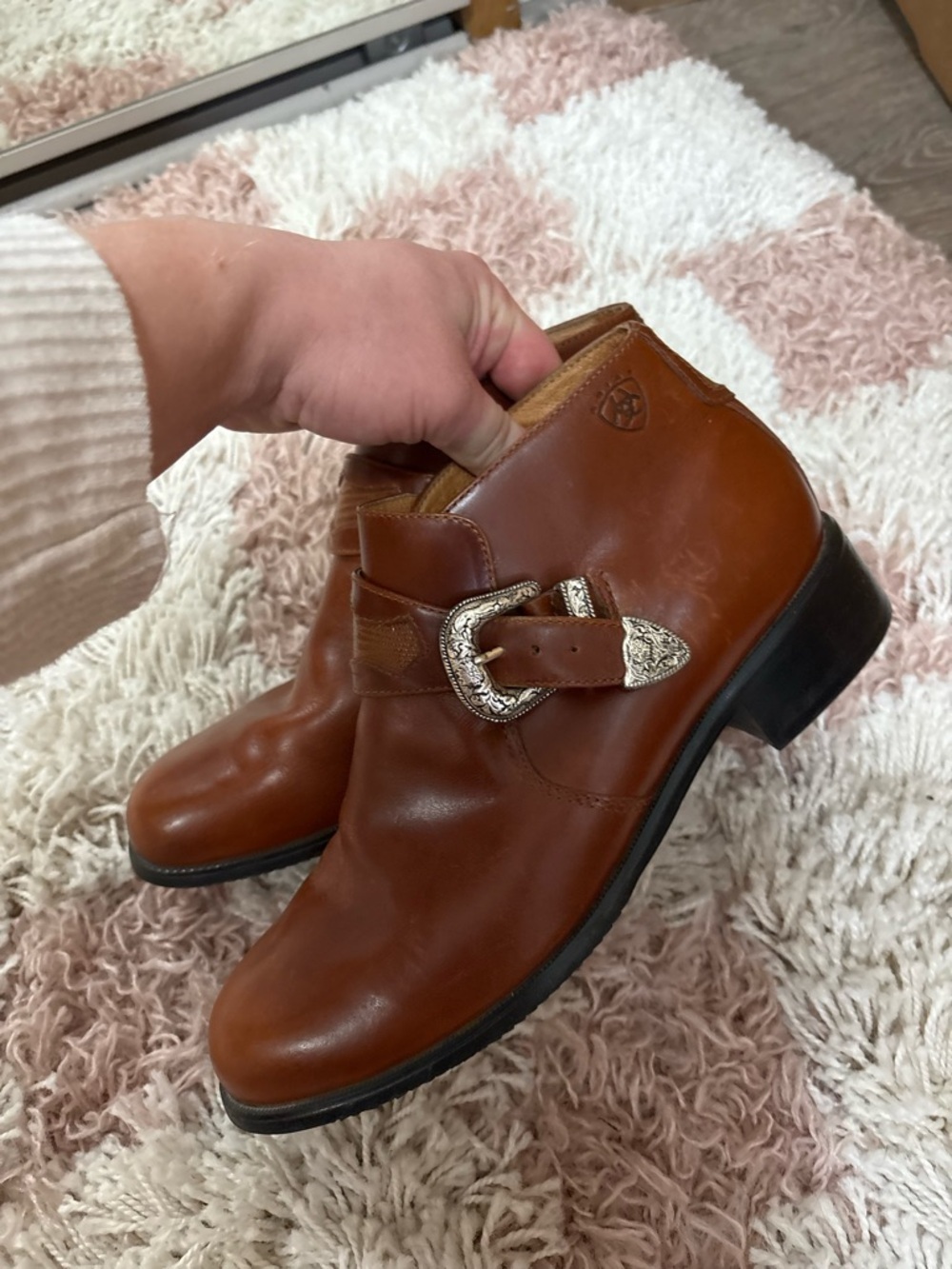 Ariat Chestnut Brown Leather Chukka Boots with Silver Buckle